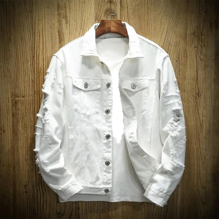 Men Jean Jacket Popular Men Jacket Ripped Hole Daily Wear Male Single Breasted Pockets Jacket