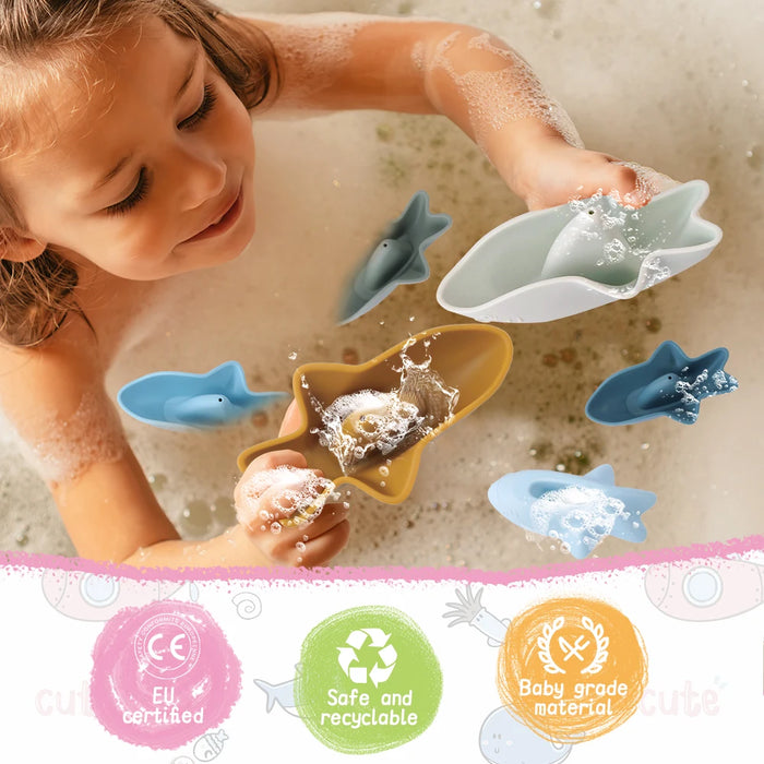 TYRY.HU 3/4pc/set Baby Bath Toys Bathing Early Education Toys Cute Boat Shark Bathing Bath Toy For Infant 0 24 Months