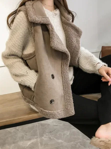 Fashion Warm Fur Vest For Women Elegant Sleeveless Turndown Collar Jackets  2023 Winter Chic Casual Faux Leather Waistcoat Vests