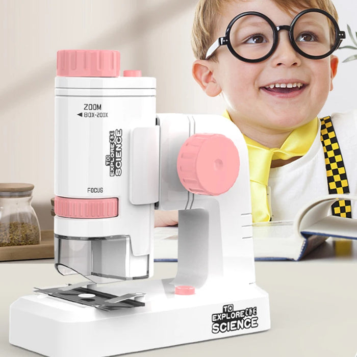 60-200X Children Microscope Pocket Microscope with LED Light Portable Electric Mini High Definition Science Microscope Outdoor