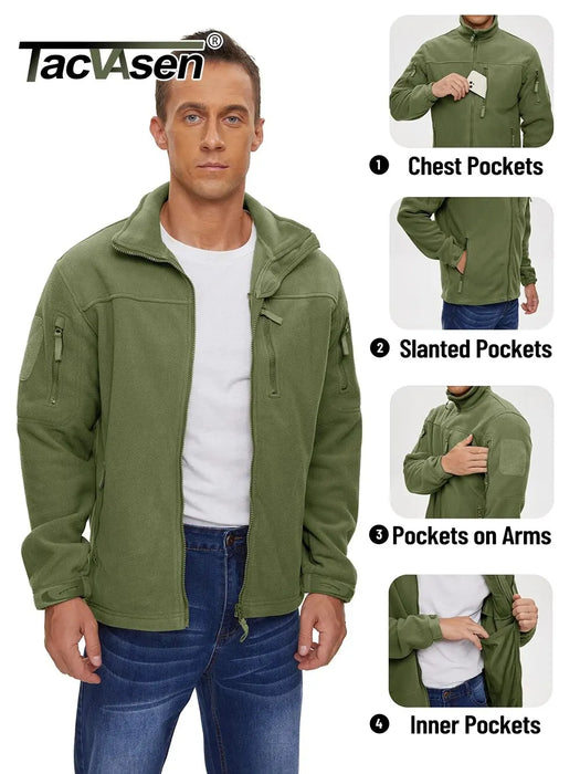 TACVASEN Men's Fleece Jacket Full Zip Tactical Jackets Outdoor Hiking Coats with Zipper Pockets Work Jacket Windbreaker Overcoat