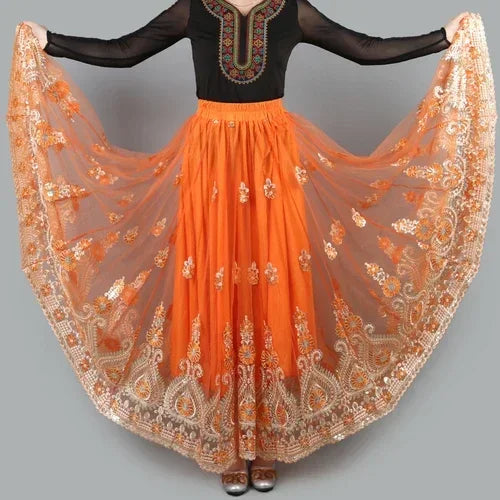 Embroider Chinese Traditional Dance Skirt for Women National  Spanish Flamenco Skirts Vintage Tibetan Dancewear Folk Outfit