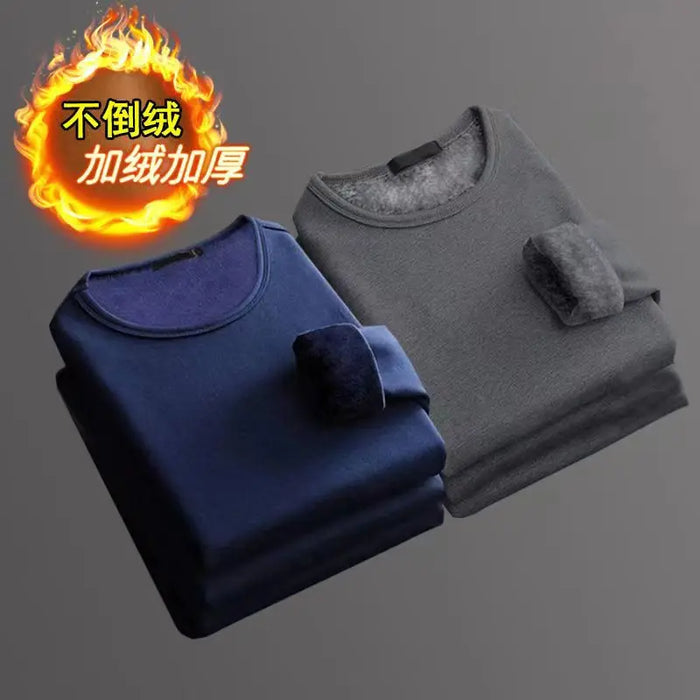 2Pcs Mens Underwear Winter Men's Long-sleeved Thermal Underwear Plus Velvet Padded T-shirt Round Neck Slim Bottoming Shirt
