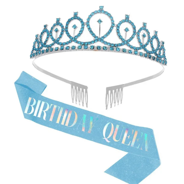 Bling Rhinestone Crystal Crown Tiara Birthday Anniversary Decoration Happy 18 21 30 40 50th Birthday Satin Sash Party Supplies