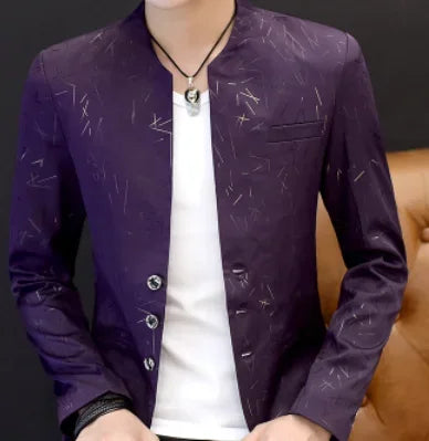 HOO 2024 Men 's casual collar blazers  youth handsome trend Slim print blazers   5XL   6XL