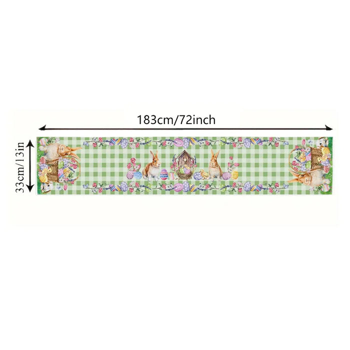 Easter Rabbit Colorful Eggs Flowers Green Plaid Linen Table Runners Washable Kitchen Dining Table Runners Wedding Decorations