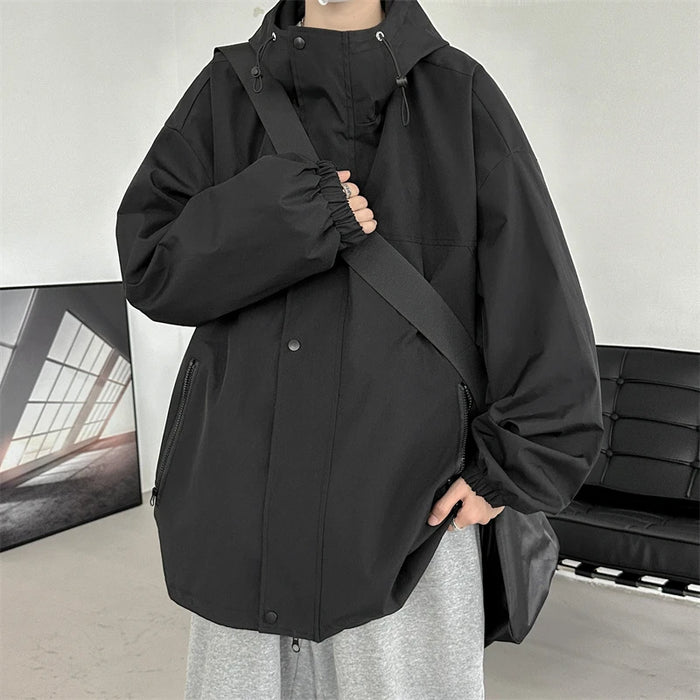 Hooded Jacket for Men Bomber Jacket Men's Windbreakers Zipper Coats Spring Autumn Loose Cargo Jacket Men Casual Sportswear