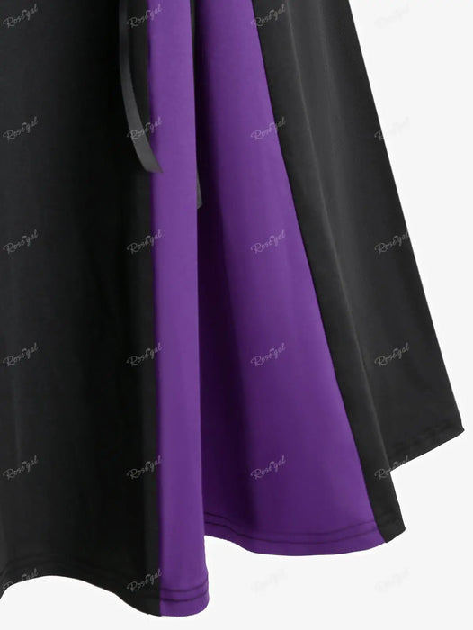 ROSEGAL Plus Size Gothic Lace Up Skirts Black Red Purple Colorblock Elastic Waisted A Line Skirt Cozy Basic Bottoms For Women 4X