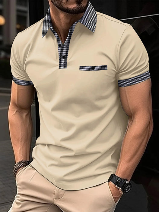 2023 Fashion Men's Short Sleeve Polo Shirt Man Plaid Collar POLO Tee Male Casual Collar T-Shirt Clothing