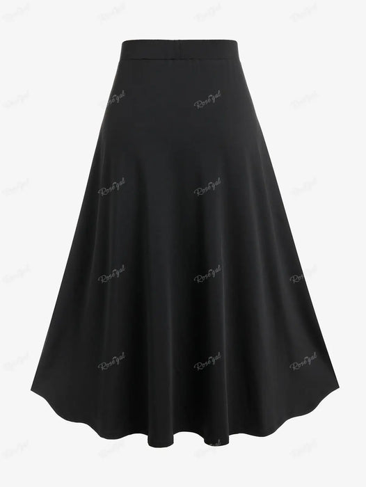 ROSEGAL Plus Size Gothic Lace Up Skirts Black Red Purple Colorblock Elastic Waisted A Line Skirt Cozy Basic Bottoms For Women 4X