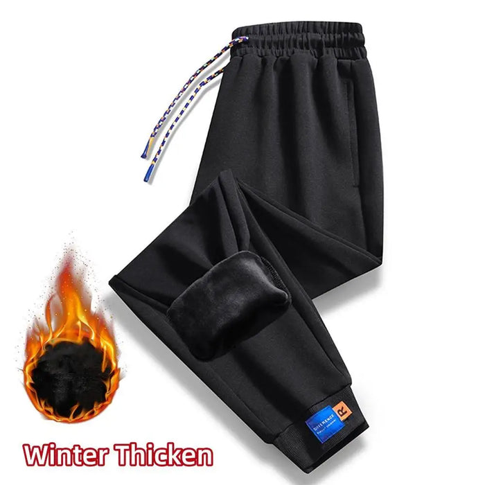Winter Pants Men Fur Lined Joggers Thick Sweatpants Drawstring Trousers Men Fleece Running Pants Warm Velvet Ankle-Tied Pants