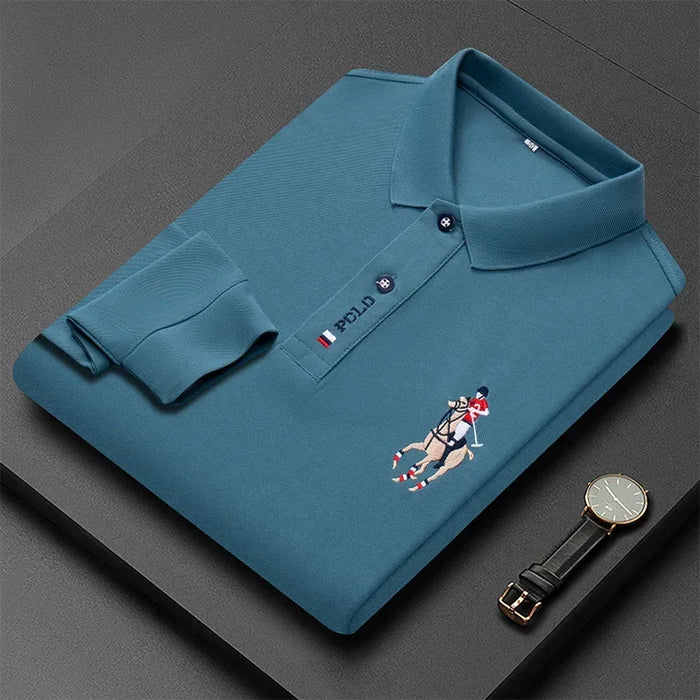 New Fashion Embroidery Men's Long Sleeve POLO Shirt Solid Color Lapel Business Casual Men's Long Sleeve POLO Shirt
