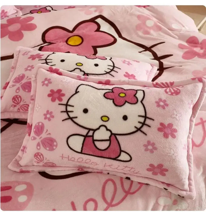 Sanrio hello Kitty Bedding Set Flannel Quilt Cover baby Pillowcase Sheets Winter Cartoon Coral Fleece girl comforter duvet