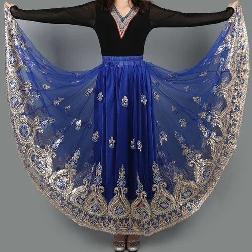 Embroider Chinese Traditional Dance Skirt for Women National  Spanish Flamenco Skirts Vintage Tibetan Dancewear Folk Outfit