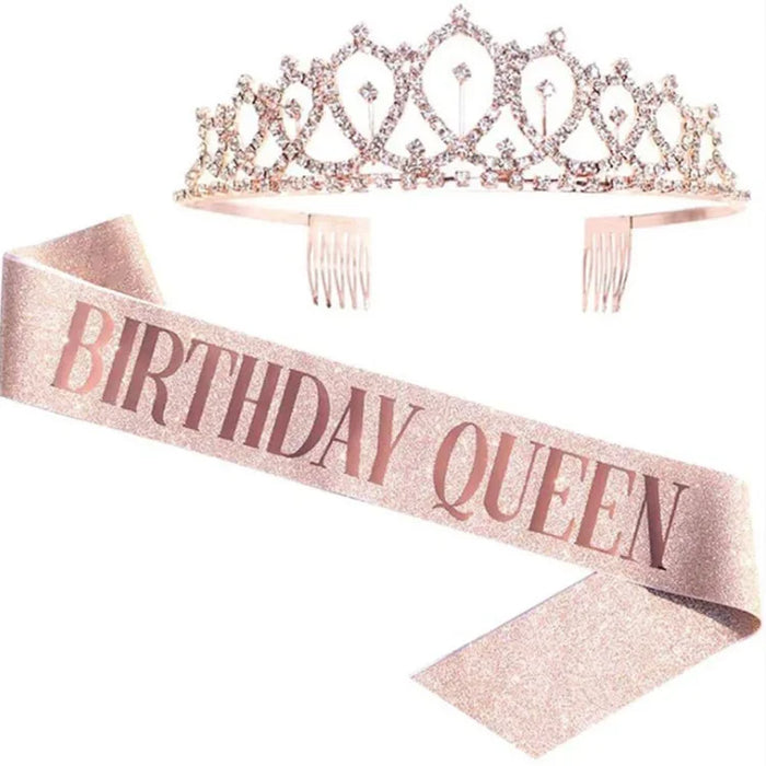 Bling Rhinestone Crystal Crown Tiara Birthday Anniversary Decoration Happy 18 21 30 40 50th Birthday Satin Sash Party Supplies