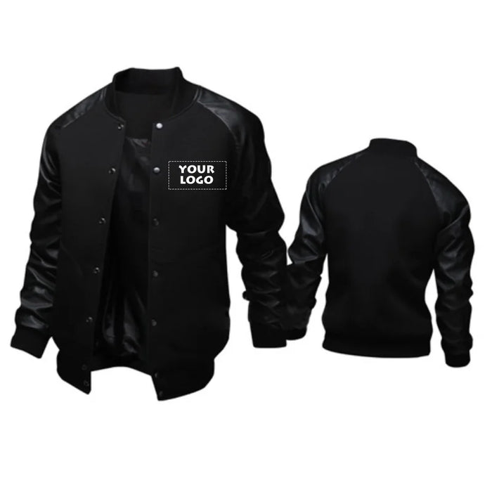 Custom Your Logo Pu Leather Sleeve Men's Patchwork Baseball Jacket Winter Autumn Male Outdoor Coat Streetwear