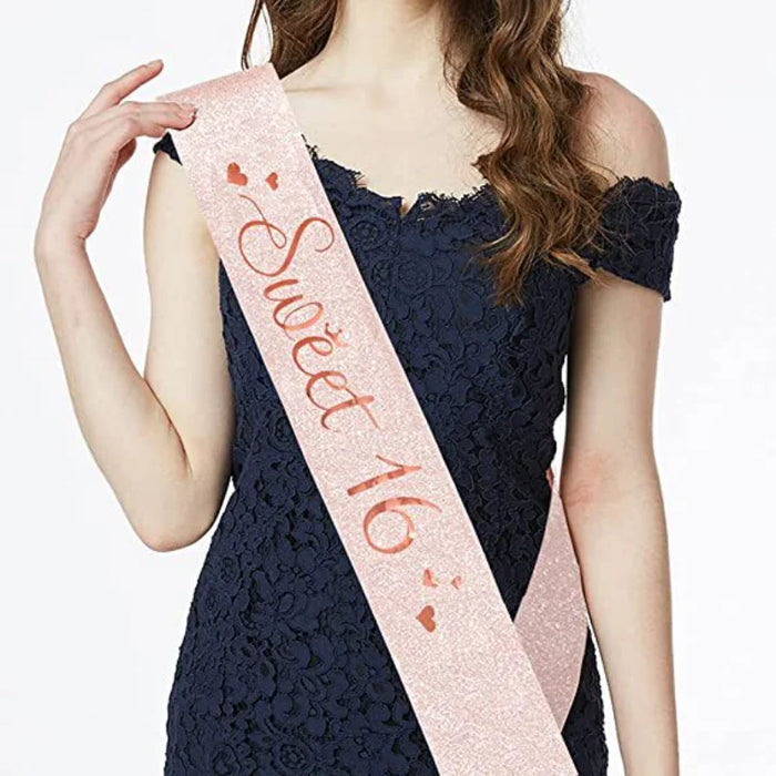 1Pcs Glitter Sweet 16 Sash Princess Girls 16th Years Old Shoulder Strap Photography Props for Happy Birthday Party Decoration