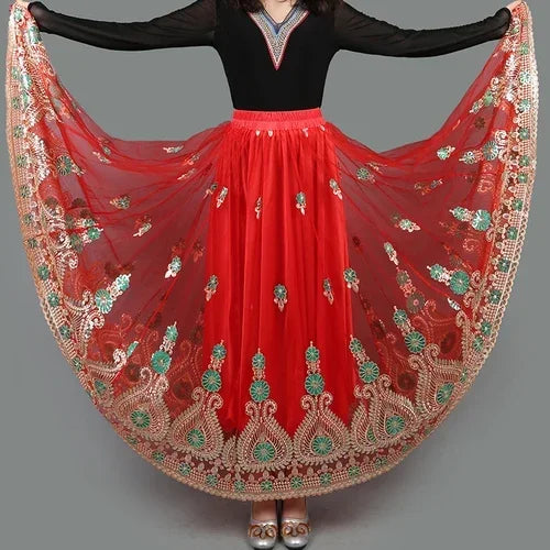 Embroider Chinese Traditional Dance Skirt for Women National  Spanish Flamenco Skirts Vintage Tibetan Dancewear Folk Outfit