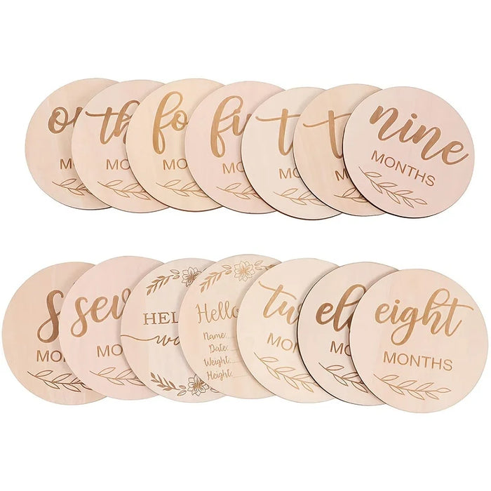 Wooden Baby Monthly Milestone Photo Cards, Double Sided Photo Prop Milestone Discs, Baby And Pregnancy Growth Announcement Cards
