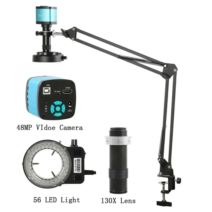 55MP 48MP 4K 1080P HDMI USB Video Microscope Camera 1-130X Infinitely Far C Mount Lens LED Light for Digital Image Acquisition