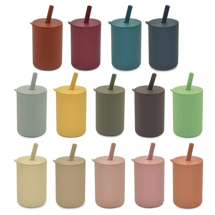 Baby Silicone Feeding Training Cutlery Liquid Straw Cup Kids Learning Cup Double Handle Straw Cup BPA Free Toddler Kettle