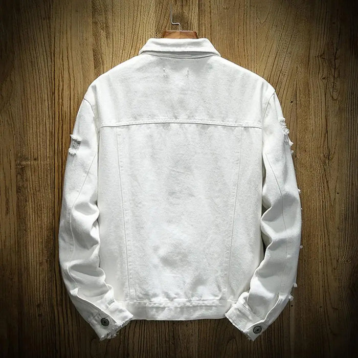 Men Jean Jacket Popular Men Jacket Ripped Hole Daily Wear Male Single Breasted Pockets Jacket