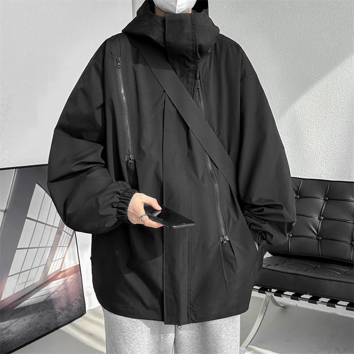 Hooded Jacket for Men Bomber Jacket Men's Windbreakers Zipper Coats Spring Autumn Loose Cargo Jacket Men Casual Sportswear