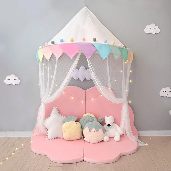 Kids Teepee Tents Children Play House Castle Cotton Foldable Tent Canopy Bed Curtain Baby Crib Netting Girls Boy Room Decoration