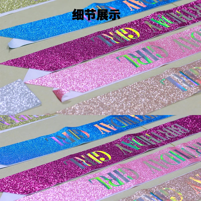 Fashion Birthday Party Decoration Ribbon Birthday Queen and Birthday Girl Bachelorette Party Gold Scallion Powder Sash