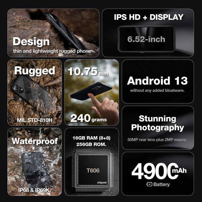AGM H6 Rugged Machine 8G RAM 256G ROM  50MP Camera Waterproof Drop proof  6.56inch HD+ Display With NFC 4900mah battery