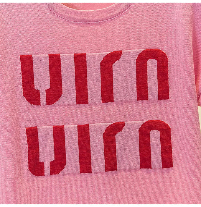 Summer Plus Size Women Pullover Sweater Thin Rib Knitted Female Letter Print Tops Oversize Jumper Short Sleeve Sueters De Mujer