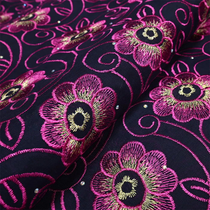 New Design High Quality 2023 African Nigerian Cotton Diy Lace Fabric With Stones Embroidery Party Dress For Sewing Women 5 Yards