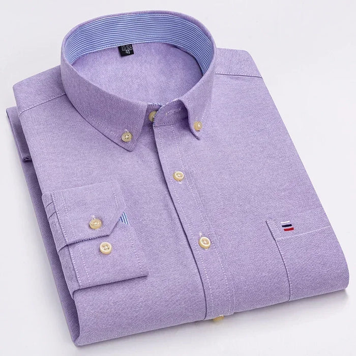 2023 Oxford Men Fashion 100% Cotton Thin Long Sleeve Casual Slim Solid Color Plaid Print Stripe Formal Dress Shirt Plus 7XL 6XL