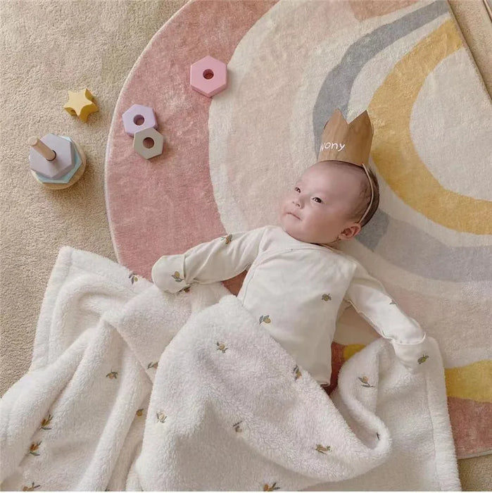 Baby Blanket Soft Fleece Cartoon Bear Embroidery Infant Quilt Blanket Newborn Baby Swaddle Sleeping Blanket Stroller Blanket