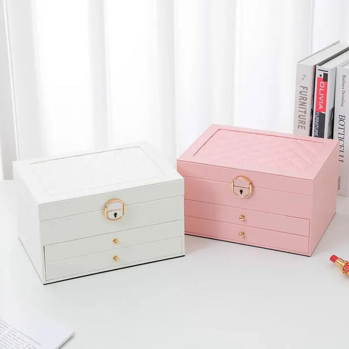 Large Jewelry Storage Box Multi-Layer Organizer For Jewelry Necklace Earring Leather Jewellery Storage Packaging Display Boxes
