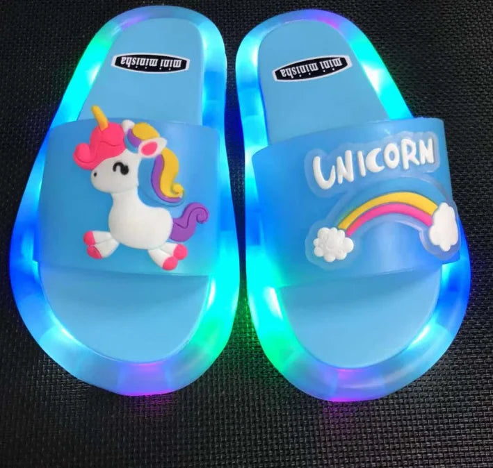 Children‘s Boys Girls Slippers Cartoon Unicorn Animals Prints Shoes Lighted Fashion Cute Shoes Bathroom Kids Toddler Slippers
