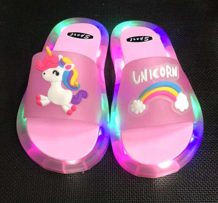 Children‘s Boys Girls Slippers Cartoon Unicorn Animals Prints Shoes Lighted Fashion Cute Shoes Bathroom Kids Toddler Slippers