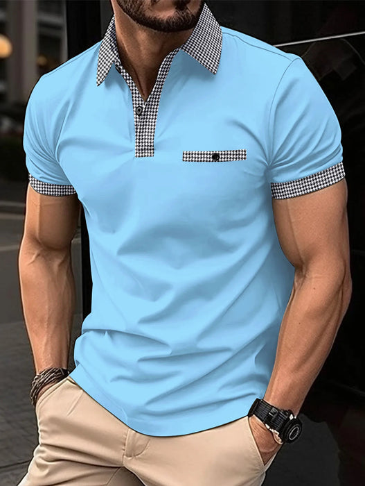 2023 Fashion Men's Short Sleeve Polo Shirt Man Plaid Collar POLO Tee Male Casual Collar T-Shirt Clothing