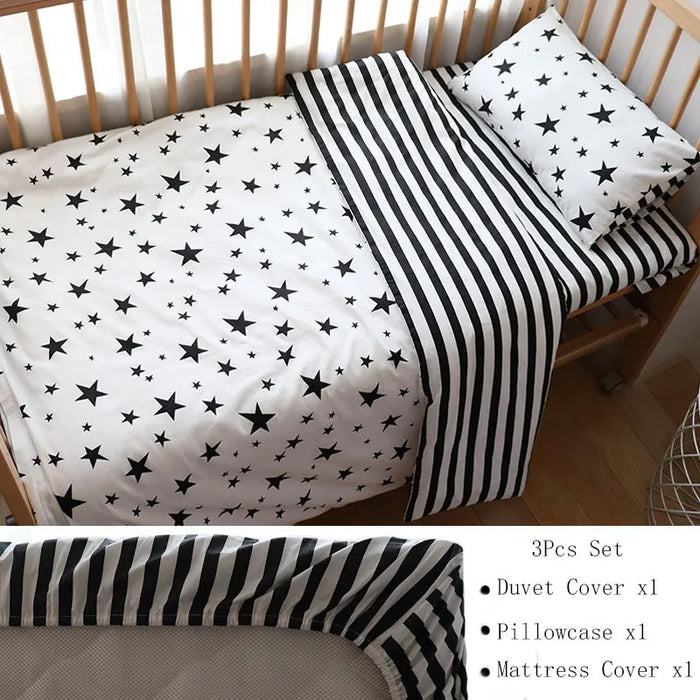 3Pcs Baby Bedding Set For Newborns Star Pattern Kid Bed Linen For Boy Pure Cotton Woven Crib Bedding Duvet Cover Pillocase Sheet