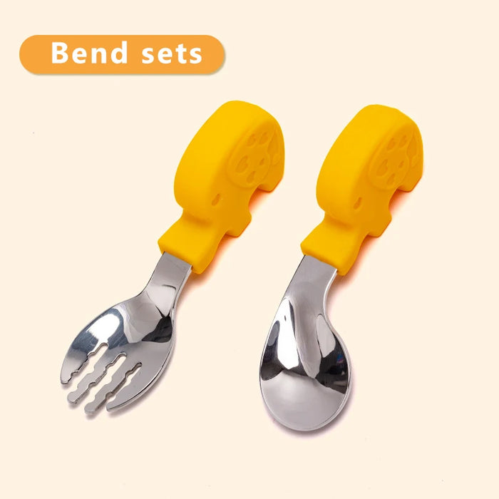 Baby Gadgets Tableware Set Children Utensil Stainless Steel Toddler Dinnerware Cutlery Cartoon Infant Food Feeding Spoon Fork
