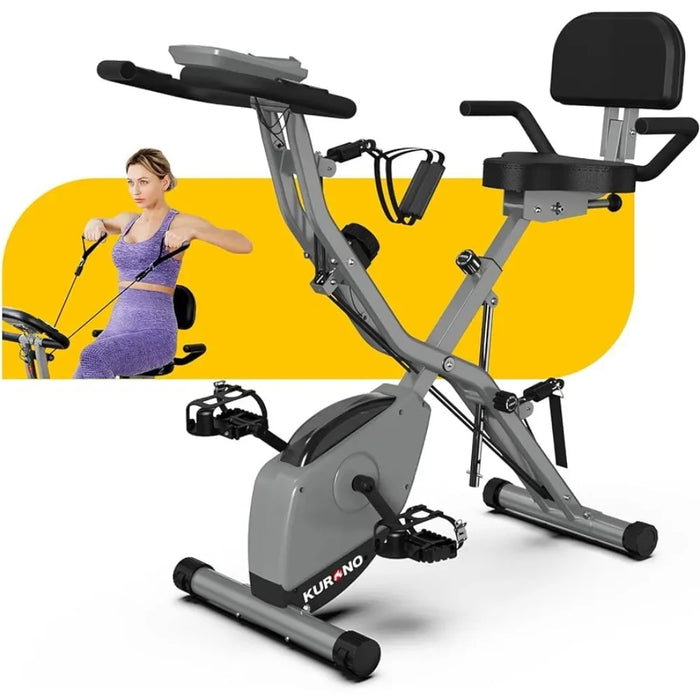 KURONO Stationary Exercise Bike Home Workout | 4 IN 1 Foldable Indoor Cycling Spin Bike Seniors | 330LB Capacity