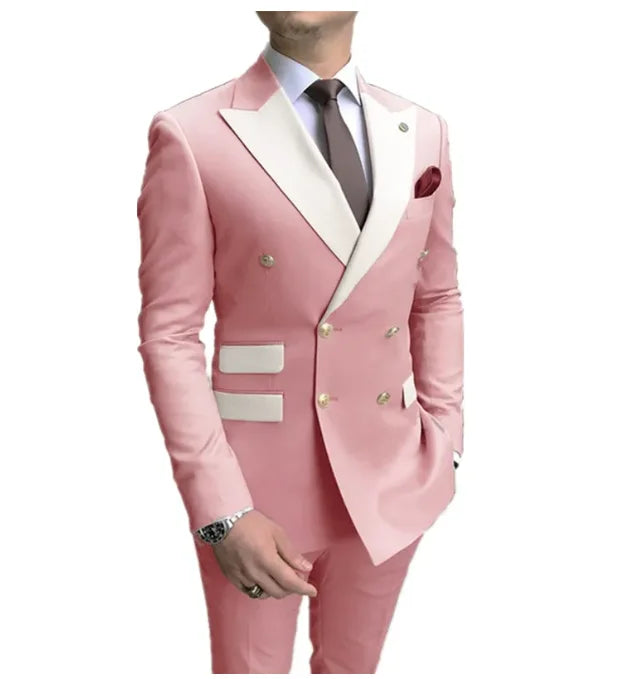 Costumes Pour Hommes Light Blue Smoking Jacket Pants Gold Buttons Party Tuxedo Dress Double Breasted Men Suits For Wedding Groom