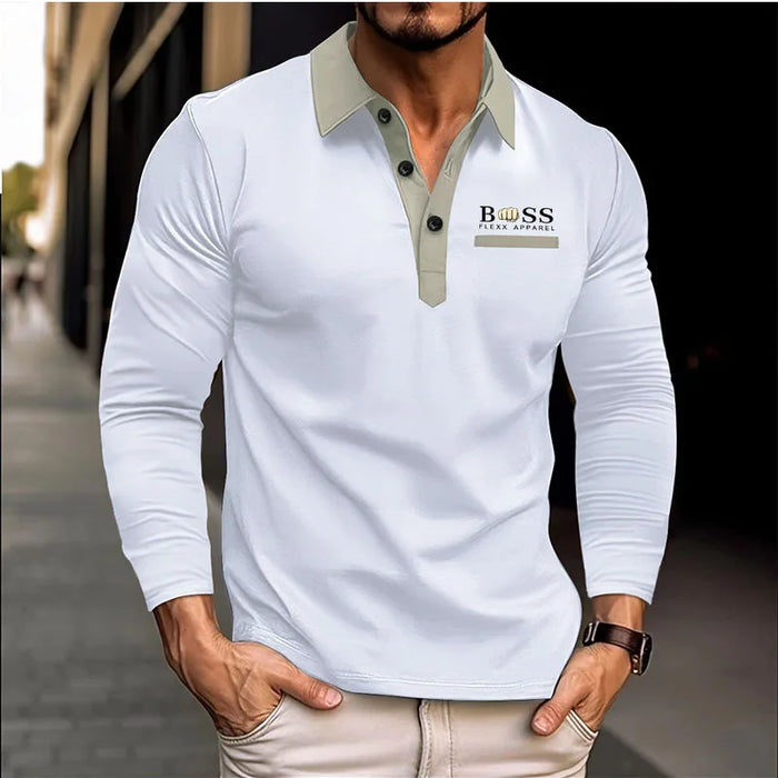New men's autumn and winter leisure printed long sleeve POLO shirt High quality lapel button down T-shirt European size long sle