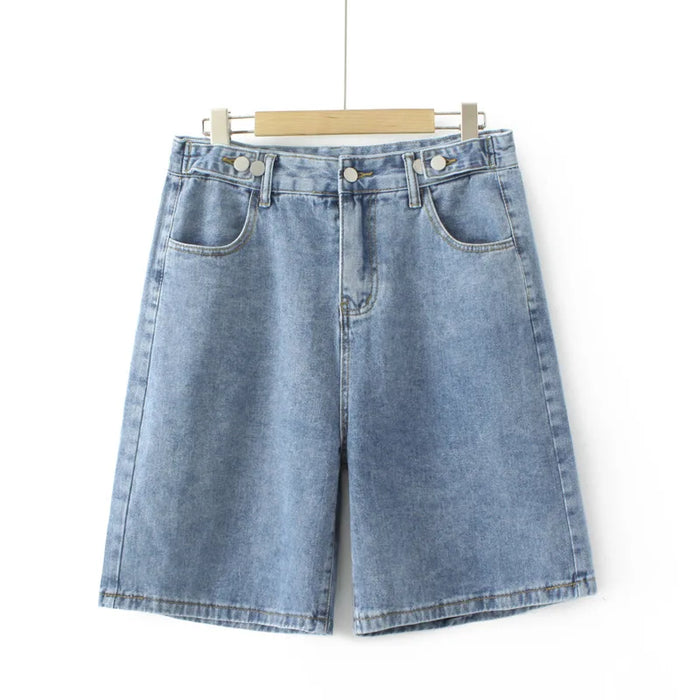 Plus Size Shorts Women 2023 Summer Fashion Double Buckle High Waist Wide Leg Jeans Loose Bottoms Oversized Curve Clothes