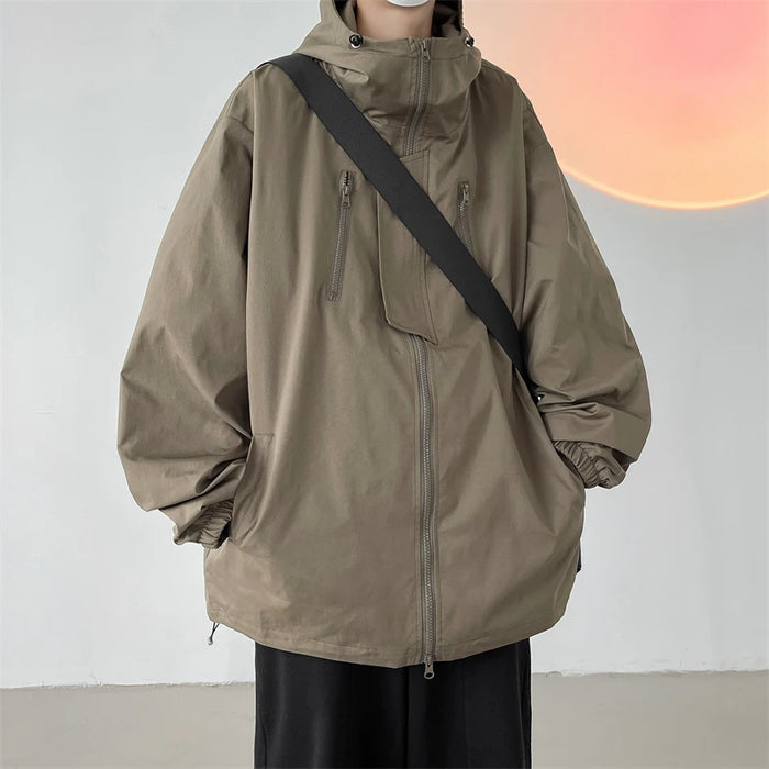 Hooded Jacket for Men Bomber Jacket Men's Windbreakers Zipper Coats Spring Autumn Loose Cargo Jacket Men Casual Sportswear