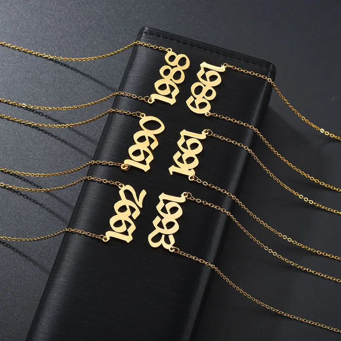 Stainless Steel Trendy Charm Year Number Necklaces for Women Birth Special Date 1982 1989 2000 Birthday Gift from 1980 to 2023
