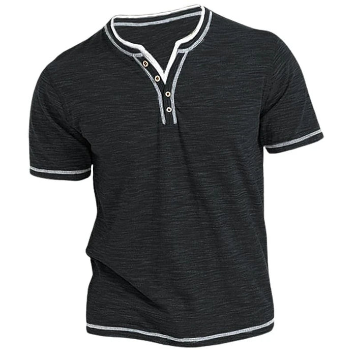 Men's Plain Henley Shirt Round Neck T-shirt Summer Comfortable Cotton Fashion Short Sleeve Casual Street Wear Sports Top Basic