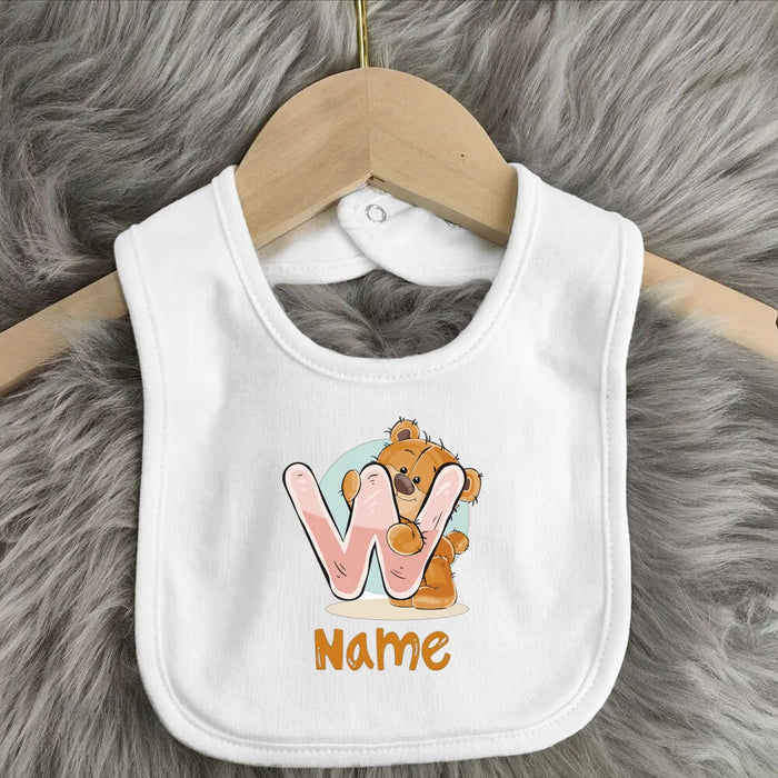 Personalised Baby Bibs Custom Initial Wite Name Boy Girl Cotton Bib  Newborn Saliva Towel Cute Bear Print Bib Baby Shower Gift