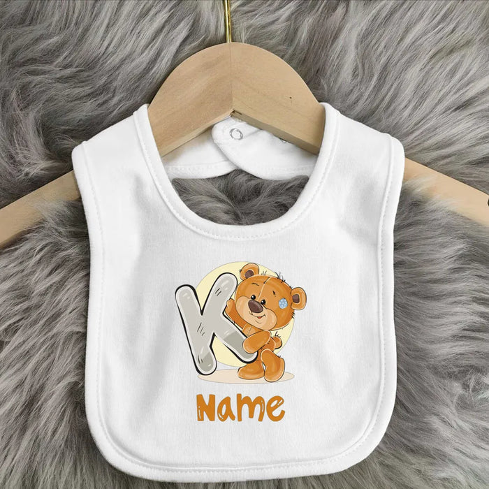 Personalised Baby Bibs Custom Initial Wite Name Boy Girl Cotton Bib  Newborn Saliva Towel Cute Bear Print Bib Baby Shower Gift