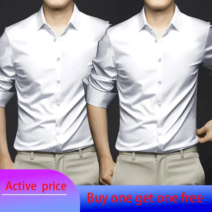 6XL Spring/Summer Formal Men's Fashion long-sleeved shirt Luxury wrinkle-proof non-ironed solid color business casual ice silk